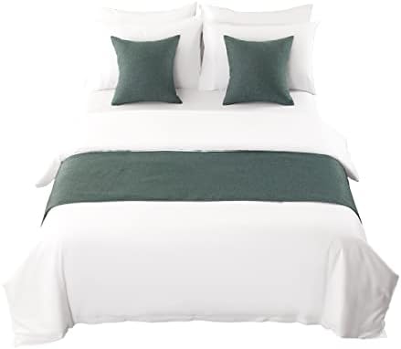 AMBERIS Bed Runner Blue-Green Imitation Linen Scarf for Home Hotel