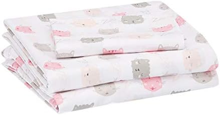 Amazon Basics Kids Soft Microfiber 3-Piece Sheet Set Twin Peony Pink Kitties