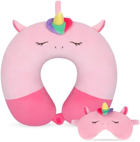 Cute Kids Pink Neck Pillow with Eye Mask