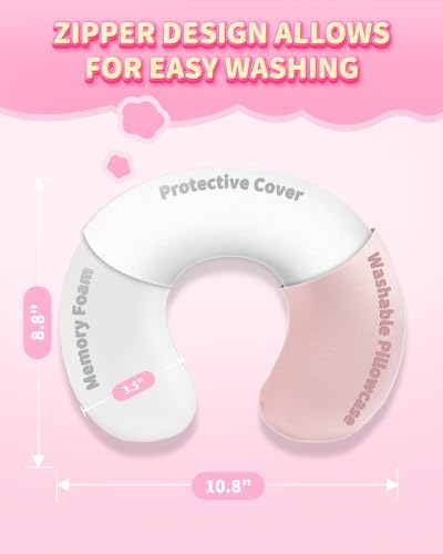 Sino Salected Kids Travel Pillow with Memory Foam and Pink Pattern