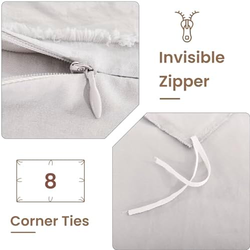 NEXHOME PRO Twin Duvet Cover Set - Light Grey Boho Tufted