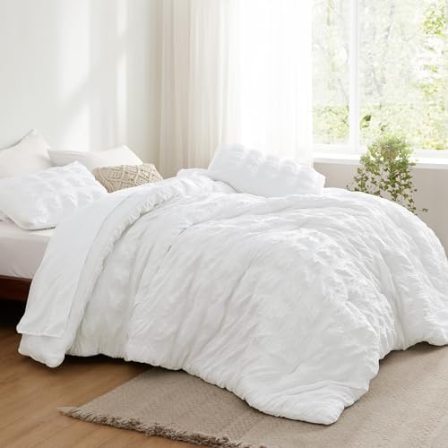 Bedsure Bed in a Bag Twin - 5 Piece Plaid Seersucker Comforter Set