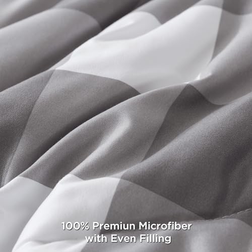 Andency Grey Queen Plaid Comforter Set 3 Piece