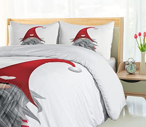 Ambesonne Gnome Duvet Cover Set - Nordic Tonttu Grey Ruby