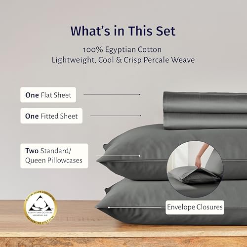California Design Den Grey Queen Sheet Set - 100 Egyptian Cotton Percale 1
