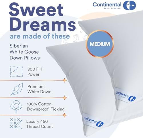 Continental Bedding 100 Siberian Goose Down Pillow 800 Fill Power 1
