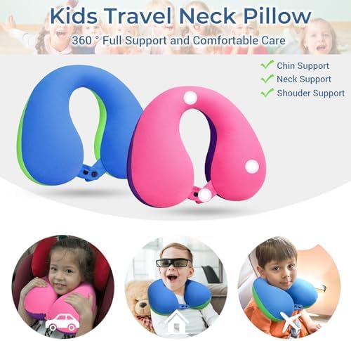 COOLBEBE Kids Travel Neck Pillow 2PCS Blue Green Pink Purple