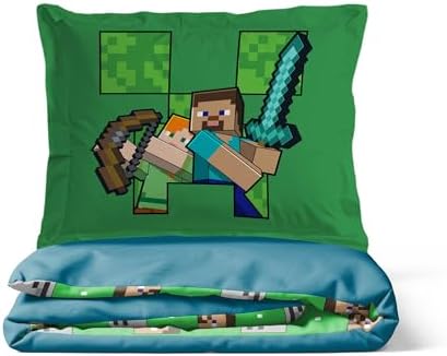 Jay Franco Minecraft Duvet Cover Set 3 Piece Kids Bedding Blue Queen