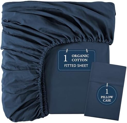 Lane Linen 100 Organic Cotton Twin Fitted Sheet Set - Estate Blue