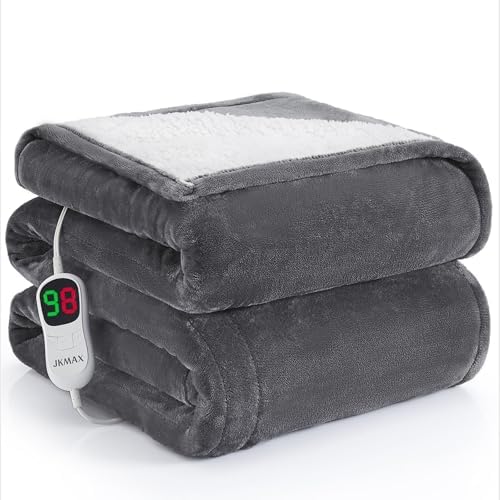 JKMAX Heated Blanket 72x84 Grey 5 Heating Levels 4H Auto Off