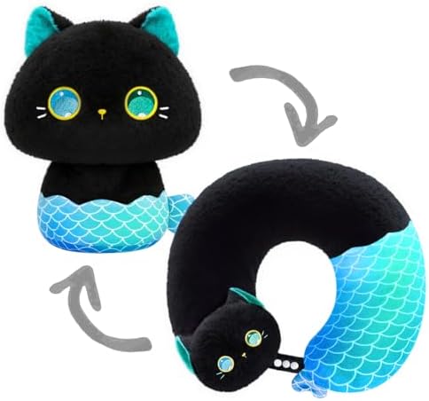 Caaaat 2-in-1 Reversible Travel Pillow with Cute Cat Plush Design