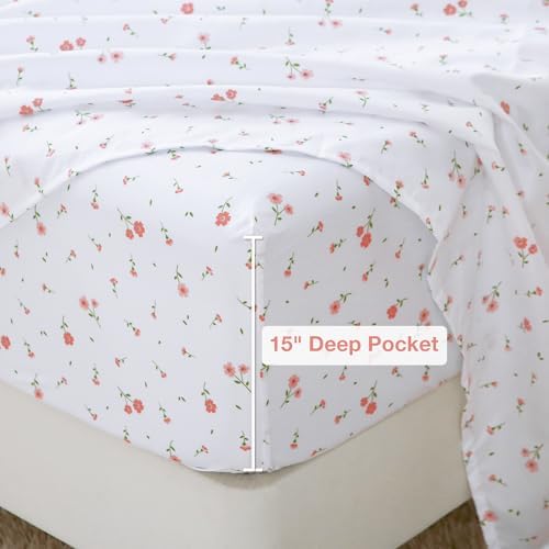 Softan Pink Floral Twin Fitted Sheet Set 3 Pieces