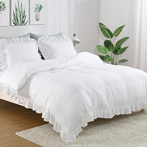 CAROMIO White Ruffle Duvet Cover Set 2PCS Twin
