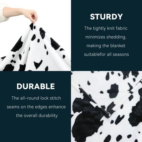 Cow Print Blanket - 50x60 Plush Fuzzy Fleece Throw for Kids Adults