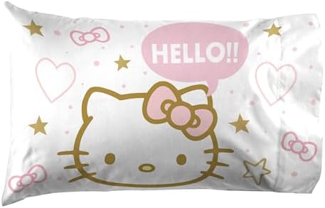 Jay Franco Hello Kitty Queen Sheet Set - 4 Piece Microfiber Stars Hearts Bedding