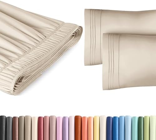 Wrap Around Dust Ruffle Bed Skirt 2 Pillowcases Bundle - Cream