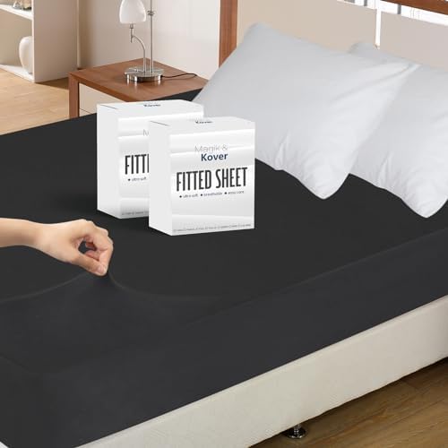 2 Pack Twin Fitted Sheets Super Soft Cooling Black Bedding for Kids