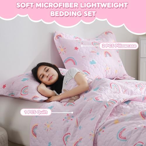 CIMVI Pink Rainbow Quilt Set for Kids
