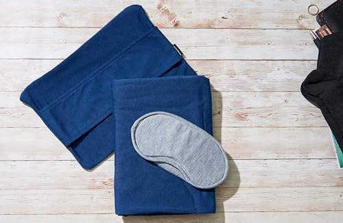 Brookstone Travel Blanket - Lightweight 2-in-1 Fleece with Carrying Pouch Blue