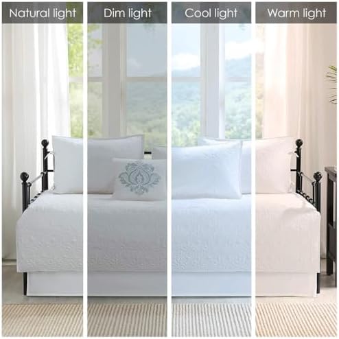 Charming Reversible Daybed Cover Set 6 Piece with Shams and Pillow White