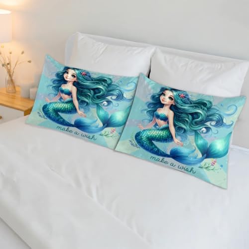 Pardick Turquoise Mermaid Satin Pillowcase - 20x26in