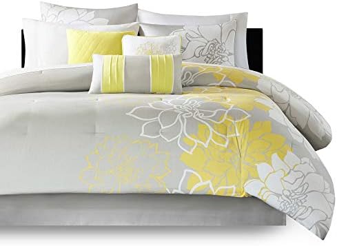 Madison Park Lola Sateen Comforter Set 7 Piece Grey Yellow