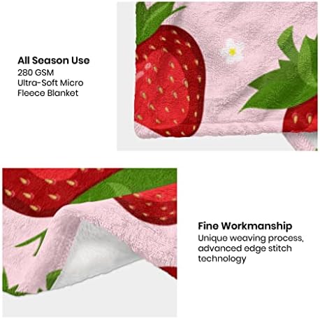 Pink Strawberry Throw Blanket for Kids Soft Fuzzy 50x60 Inches