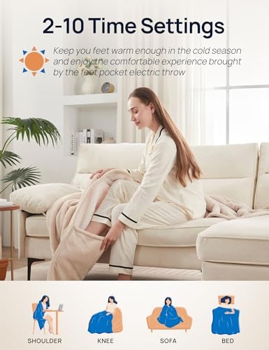 Westinghouse Heated Throw Blanket with Foot Pocket 50x62 Beige
