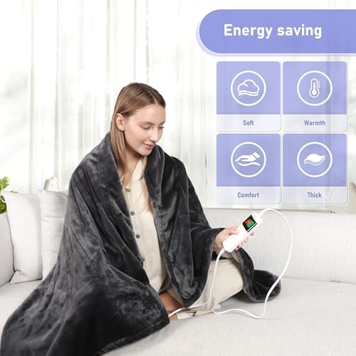Cushious Heated Blanket Throw - 10 Heat Levels 8-Hour Auto Off