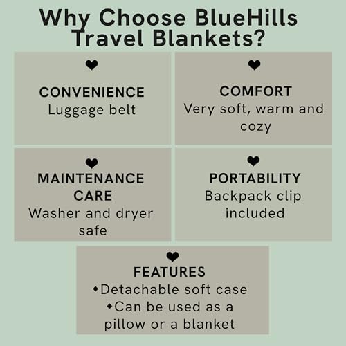 BlueHills Premium Travel Blanket Pillow 70x48 Inch