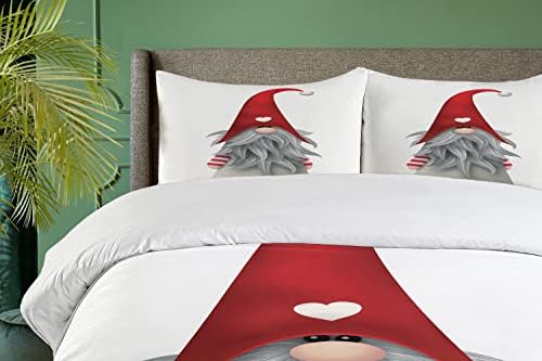 Ambesonne Gnome Duvet Cover Set - Nordic Tonttu Grey Ruby