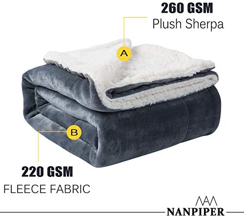 NANPIPER Grey Sherpa Blanket Twin 60x80 Reversible Plush