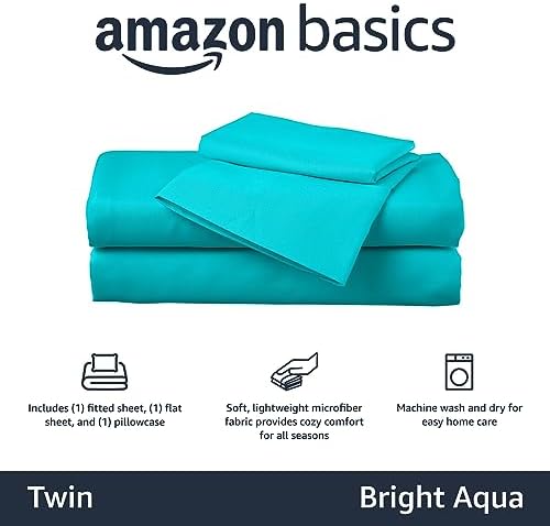 Amazon Basics 3-Piece Twin Microfiber Sheet Set Bright Aqua 1
