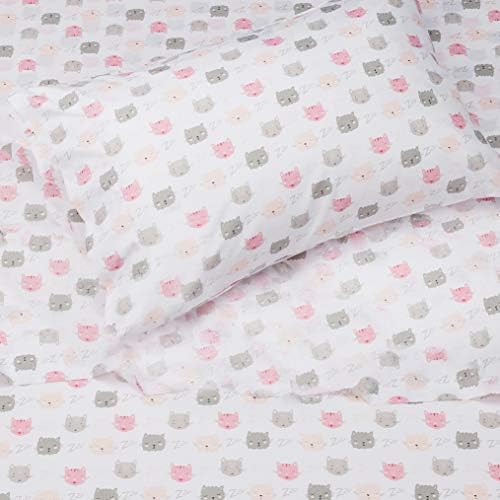 Amazon Basics Kids Soft Microfiber 3-Piece Sheet Set Twin Peony Pink Kitties