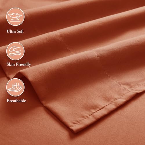 Aormenzy Extra Deep King Sheets - 4 Piece Burnt Orange Set