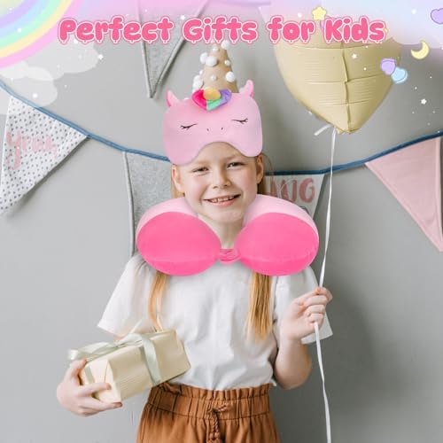 Cute Kids Pink Neck Pillow with Eye Mask