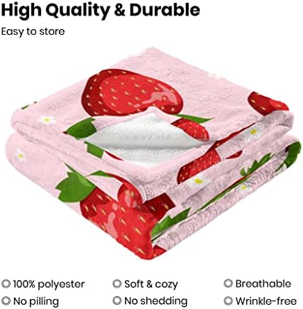 Pink Strawberry Throw Blanket for Kids Soft Fuzzy 50x60 Inches