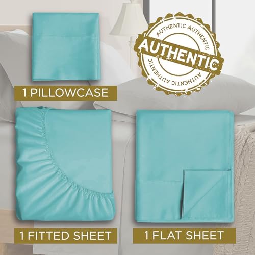 DESTINY CRESCENT BEDDING Microfiber Twin Aqua Blue 3 PC Sheets Deep Pocket 15