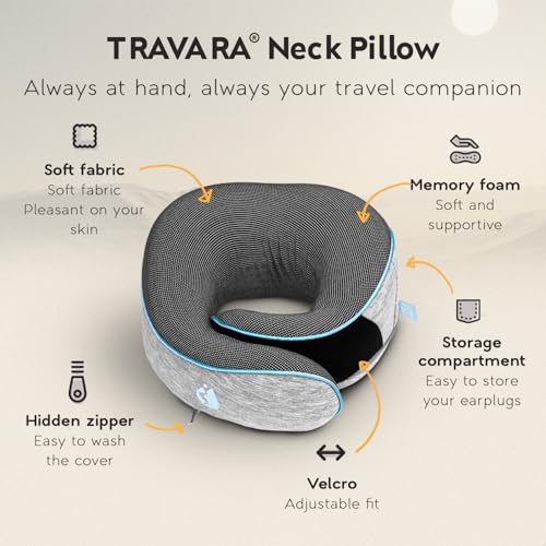 TRAVARA Memory Foam Neck Pillow for Airplanes