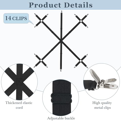 Mkono Sheet Straps 6 Way Cross 14 Clips Fitted Sheet Holder