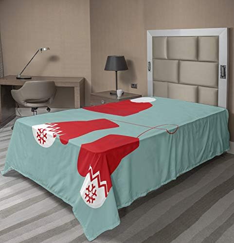 Ambesonne Christmas Flat Sheet 102x66 Inches TwinXL Size Vermilion Seafoam