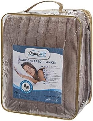 Beautyrest Heated Plush Electric Blanket - 20 Heat Levels Queen Size Lavender
