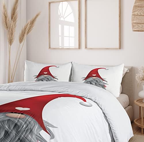 Ambesonne Gnome Duvet Cover Set - Nordic Tonttu Grey Ruby