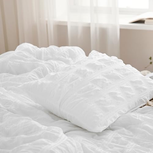 Bedsure Bed in a Bag Twin - 5 Piece Plaid Seersucker Comforter Set