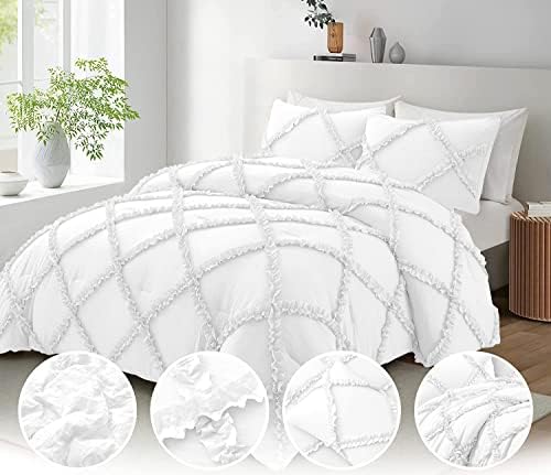Diamond Ruffle Comforter Set 3 Piece White