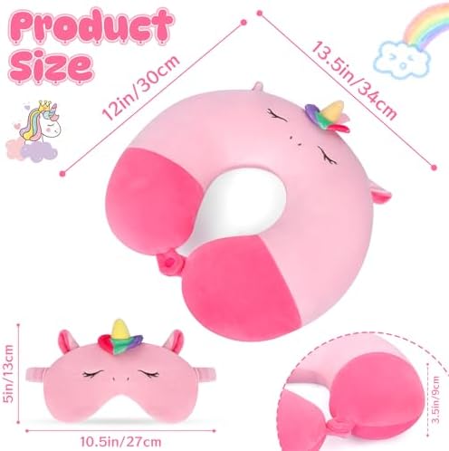 Cute Kids Pink Neck Pillow with Eye Mask