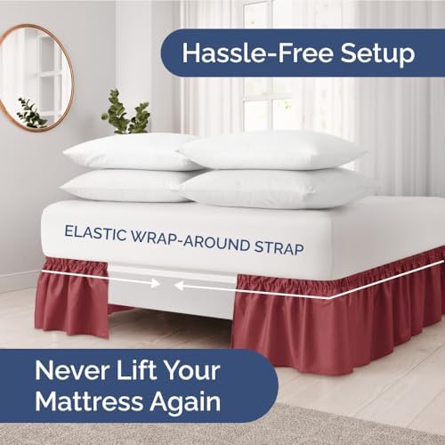 Wrap Around Dust Ruffle Bed Skirt Set - Burgundy for Twin Bed