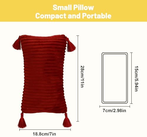 vocheer Small Travel Pillow with Tassels 11x7 Red 2pc