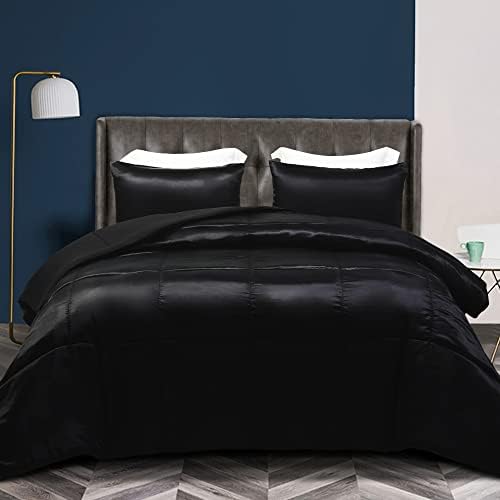 Whale Flotilla Reversible Twin Comforter Set Satin Brushed Black