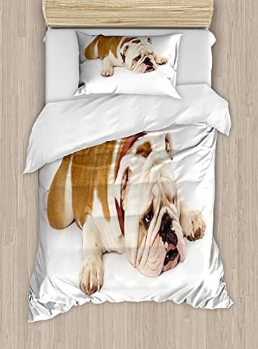 Ambesonne English Bulldog Duvet Cover Set Brown Cream 1